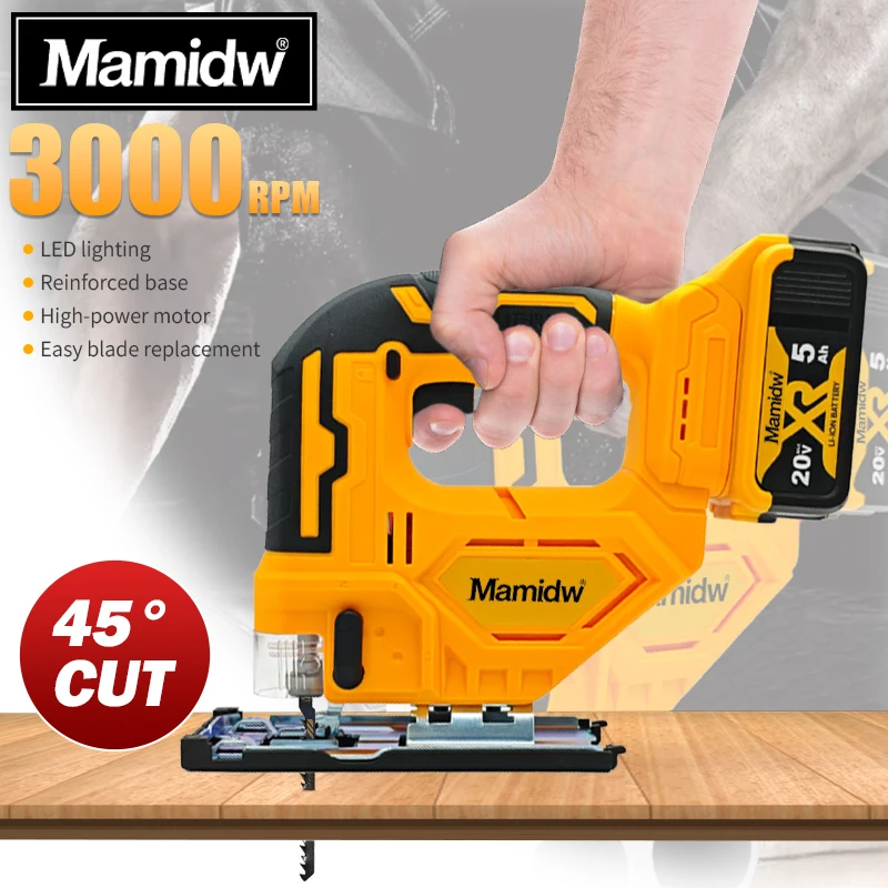 Bezprzewodowa piła szablasta Mamidw do akumulatora Dewalt 20V (bez akumulatora), trzy prędkości podnoszenia ostrza, 45 ° Skośne cięcia, solidna podstawa ze stopu aluminium, do drewna i metalu