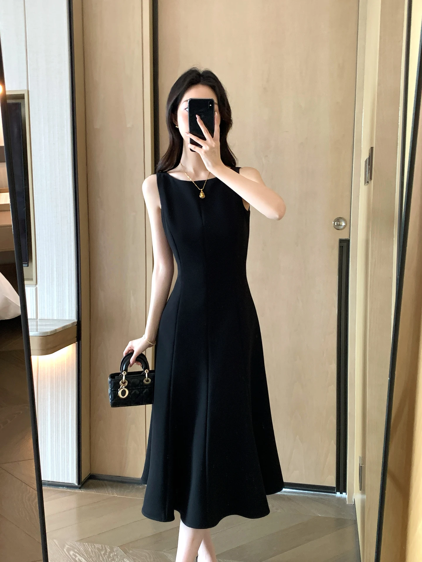 

FT GUOGE Black Summer New Style Sleeveless Women's Dress Elegant Hepburn Style A-Line Dress Polyester Fiber 90% Spandex 10%