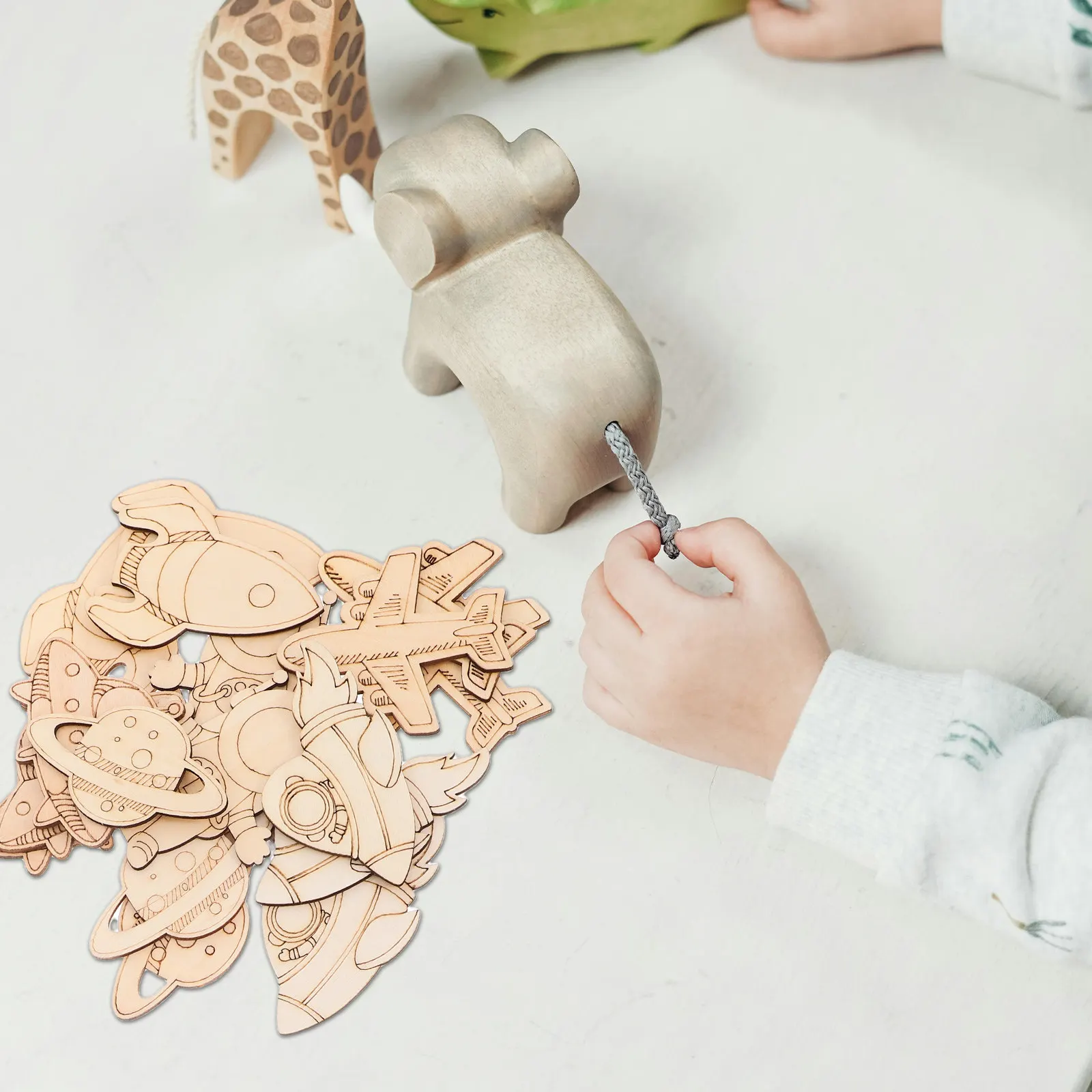 

24Pcs Space Astronaut Wooden Cutouts Unfinished DIY Painting Crafts Creative Art Project Classroom Home Decoration Rocket Planet