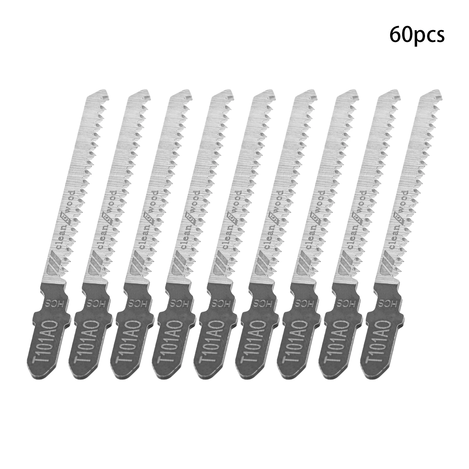 60pcs T101AO Jigsaw Blades T-Shank HSC Fine Teeth Curved Cutting Wood Particle Board Fiberboard Chipboard Plastic PVC Pipe