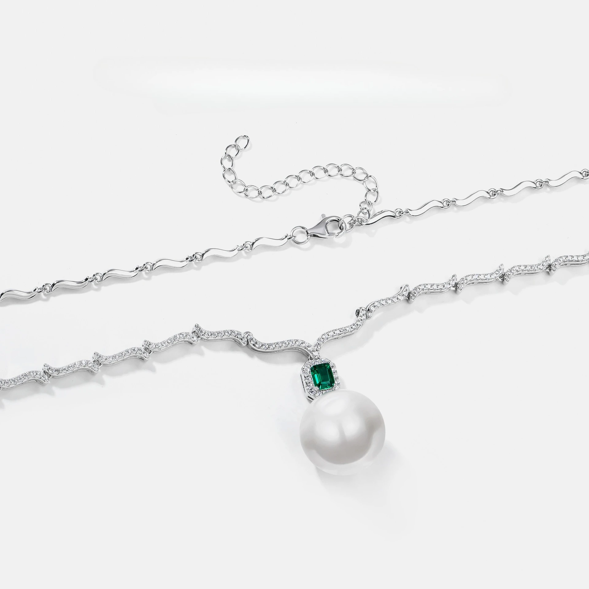 New pearl necklace jewelry, emerald cross-border accessories S925 pure silver simple and high-end jewelry, first wedding jewelry