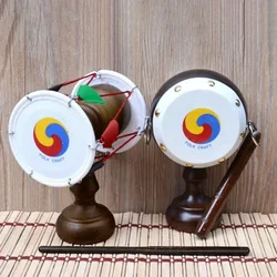 1pc Korean Ethnic Traditional Round Drum Waist Drum Percussion Instrument Home Tabletop Wooden Crafts Ornaments Two Styles