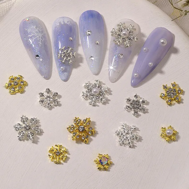 20Pcs 3D Xmas Luxury Snowflakes Charms Metal Alloy Nail Art Crafts Design Decors Rhinestones DIY Jewelry Manicure Crystal