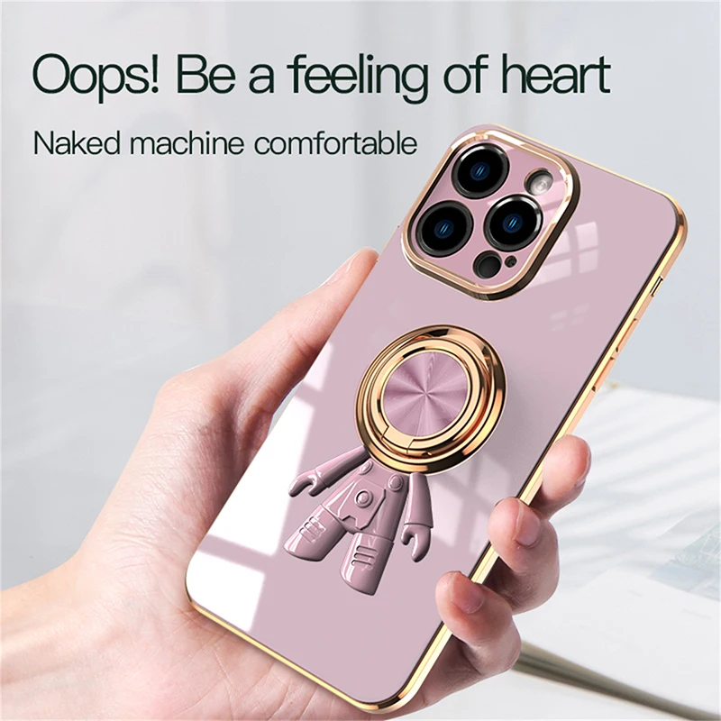 

Luxury Ring Plating Silicone Phone Case For iPhone 16 15 14 13 12 11 Pro XS max XR X SE Plus Ultra-thin Magnetic Holder Cover