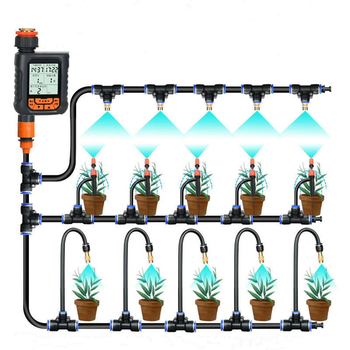 LCD Screen Water Timer Automatic Digital Electronic Watering Clocker Waterproof Garden Irrigation Control Device With Six Joints