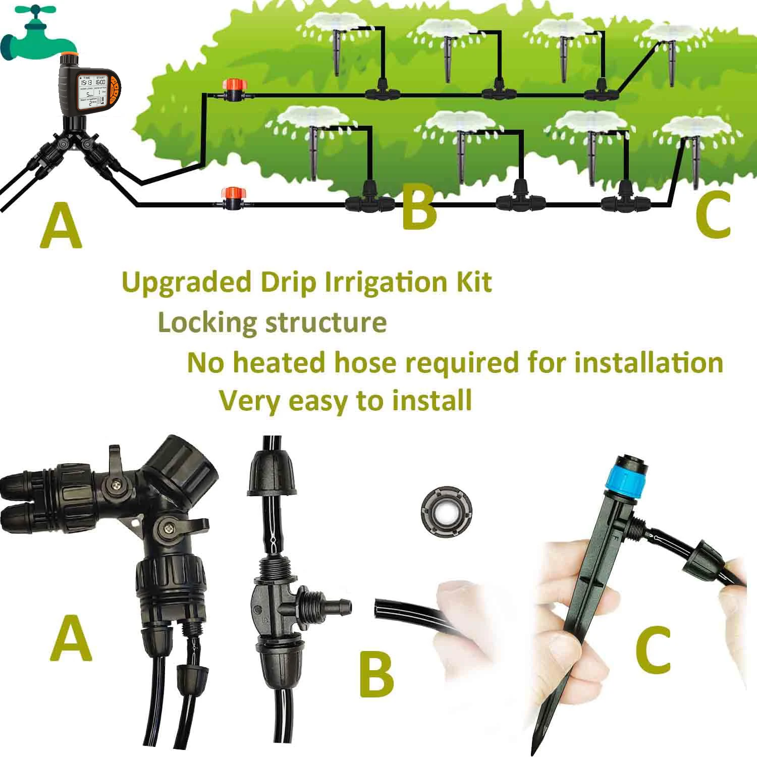 Kit sistema di irrigazione a goccia 2025 con tubo flessibile timer acqua spruzzatore per fontana, sistema di irrigazione automatico per tubo da giardino prato patio