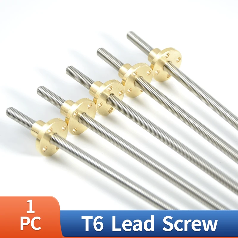 304 stainless steel T6 screw length 100 to 550mm lead 1mm 2mm 4mm 6mm 12mm trapezoidal spindle 1pcs With brass nut