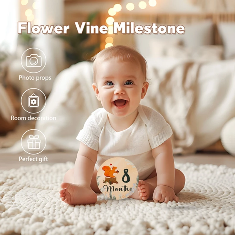 Baby Wooden Milestone Monthly Number Card Memorial Paper Made Newborn Birth Memorial Cards Ngraved Photography Accessories