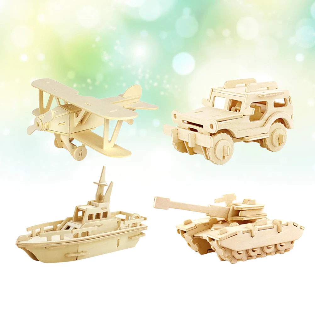 ตัวต่อไม้ 3 มิติ 4 ชิ้น รูปทรงสมจริง เรียบเนียน แข็งแรง โครงสร้างแบบเดือยไม่ต้องใช้กาว ตัวต่อเสริมทักษะสำหรับผู้ใหญ่และเด็ก เกมสร้างสรรค์