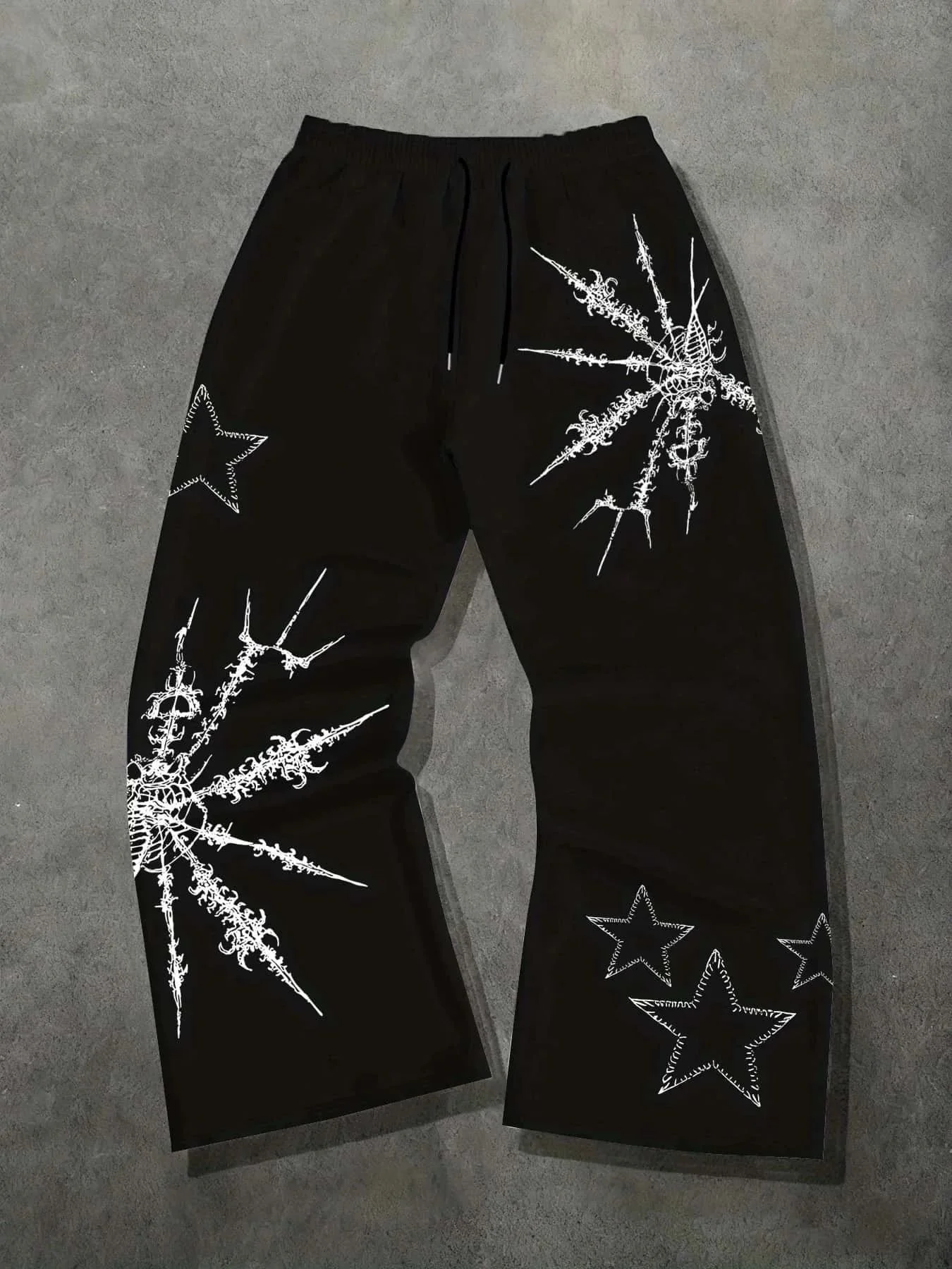 American Street Thorn Star Print Dark Style Trendy Loose Straight Tube Unisex Slimming New Street Style Pants for Men's Clothing