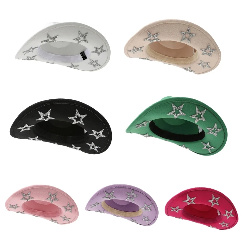 

Ковбойская шляпа с рулонными полями для невесты, подружки невесты, элегантная пятиконечная звезда, ковбойская шляпа, праздничный