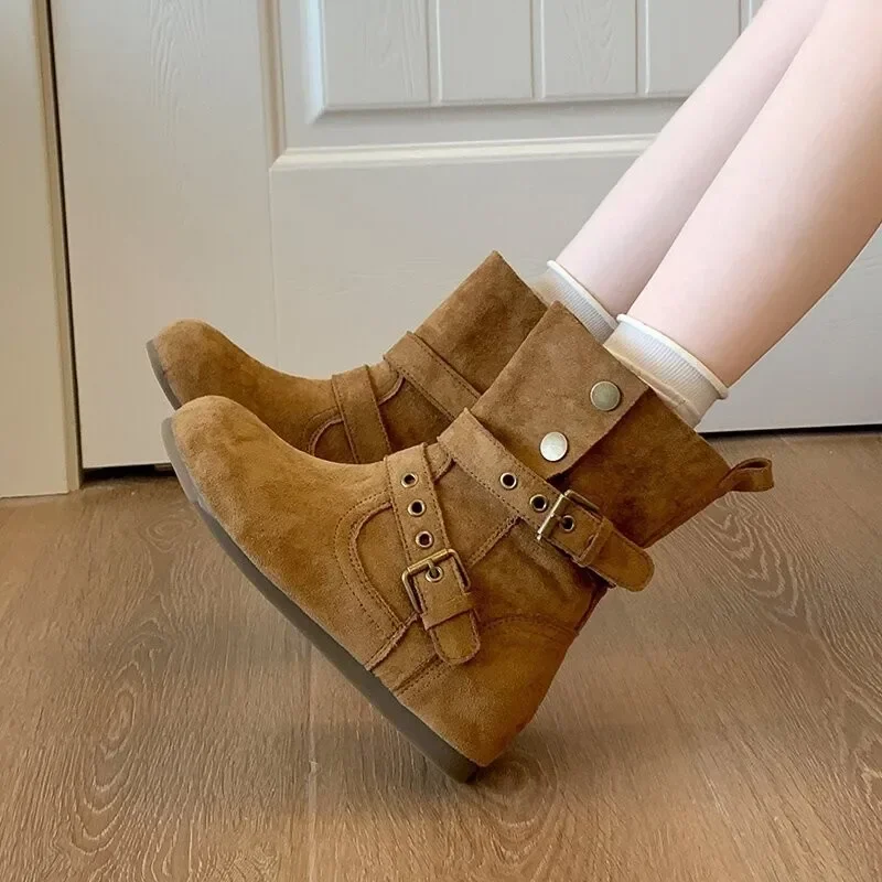 

Новый стиль, модные женские роскошные замшевые ботинки в стиле вестерн, женские ботильоны, женские черные короткие ботильоны, большой размер, Zapatos Mujer