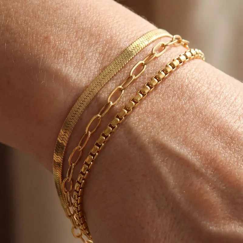 Stainless Steel18kGold Bracelet, Color-Retaining Snake Bone Chain, Blade Chain, Women'S Jewelry