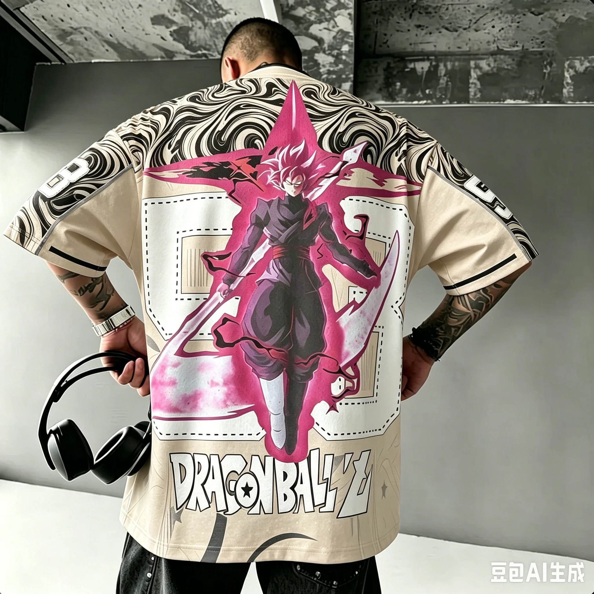 New Men Dragon Ball Black Goku Rose Graphic T-Shirt 23 Number Full Back Print Oversized Short Sleeve Quick Dry Mesh Anime Jersey - view 4