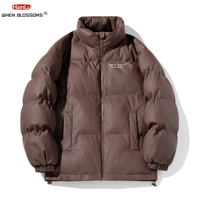 2024 Winter Warm Jacket Thicken Parkas PU leather fabric Down cotton filling Coat Men Bubble Jacket Street Fashion