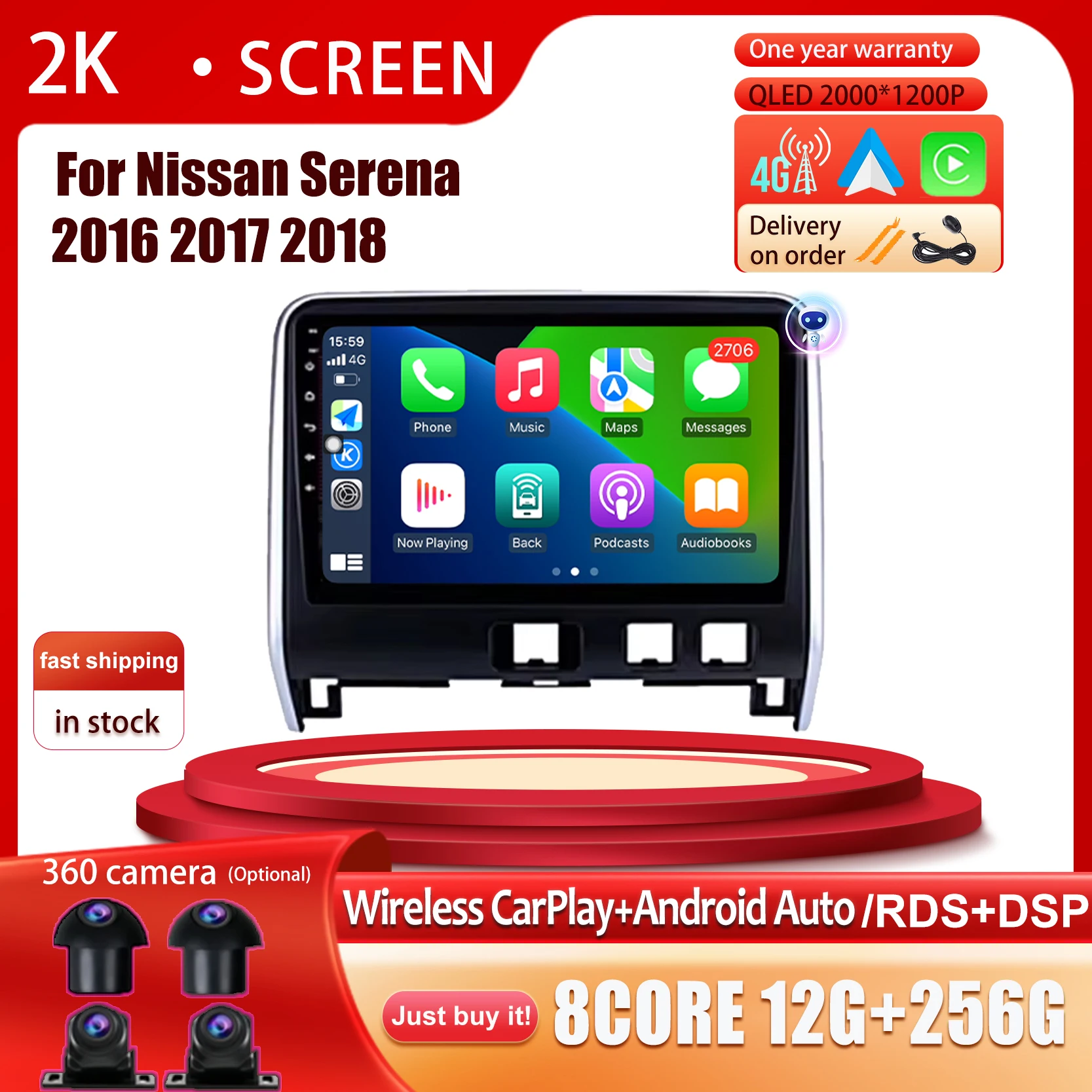 

Carplay Android 14 For Nissan Serena 2016 2017 2018 Auto Stereo Player Multimedia GPS Navigation Radio 4G LTE Car Accessories