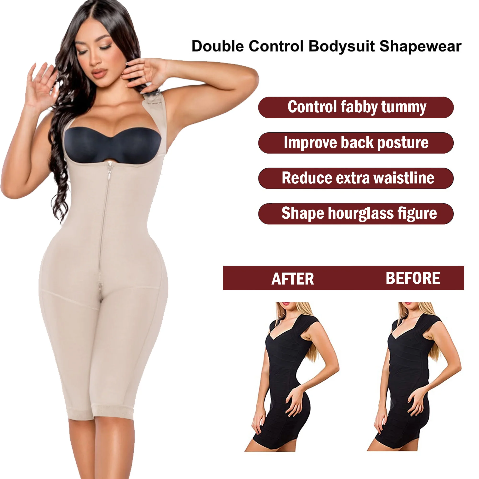 Fajas Colombianas Girdles Compression Shapewear with Zipper Post-Surgical Modeling Slimming Sheath Hip Lifting Body Shaper