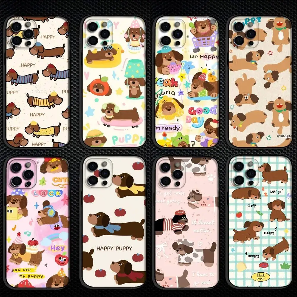 

Puppy Fashion Print Phone Case For iPhone 16,15,14,13,12,11 Plus,Pro Max, Others Soft Black Cover