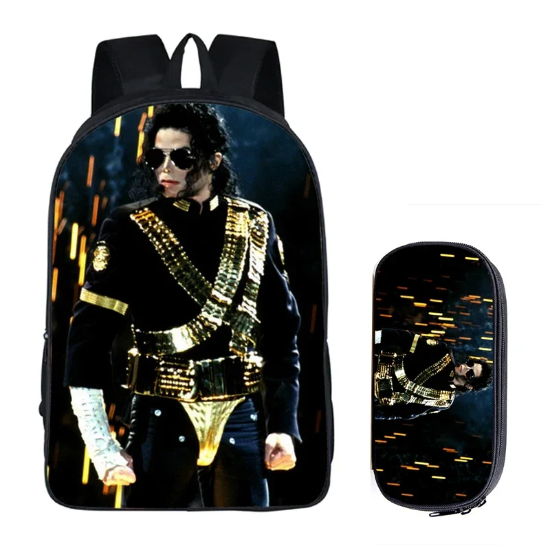 Student Backpacks DIY Michael Jackson Printing Children School Bags for Boys Men Book Bag 2PC Set with Pencil Case Harajuku Bag