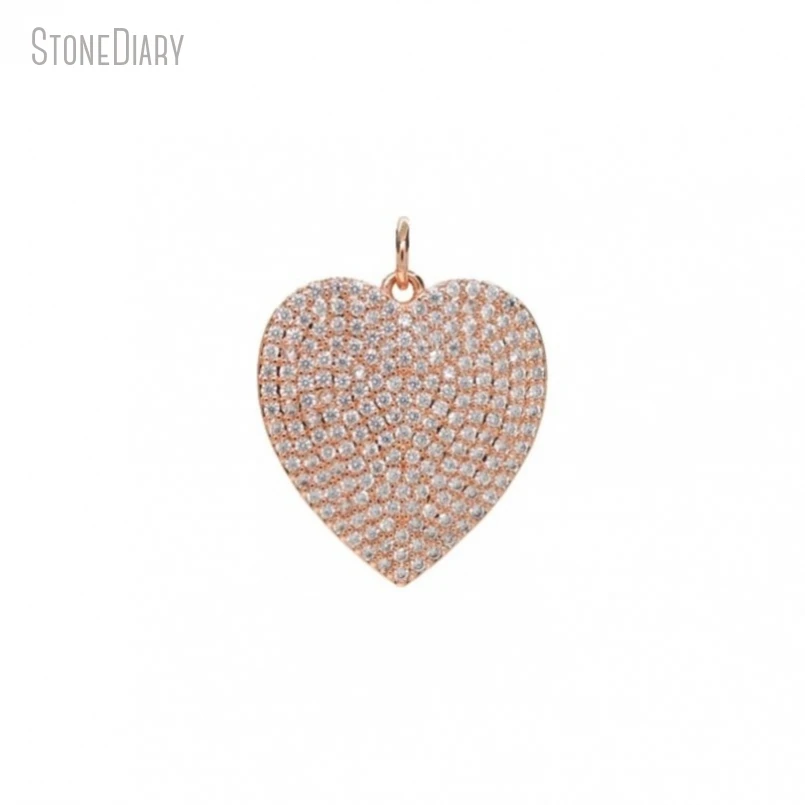 

5Pcs Wholesale Gift For Her Jewelry Heart Point Pink Rose Gold Color Invisible Setting Clear Cubic Zirconia Pendant PM47887