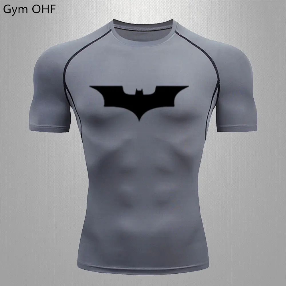 Bat/-Man Compression Shirts Tights Elastic Breathable Men\'s T Shirt Training Fitness Gym Jogging Running Sweatshirt Rashguard