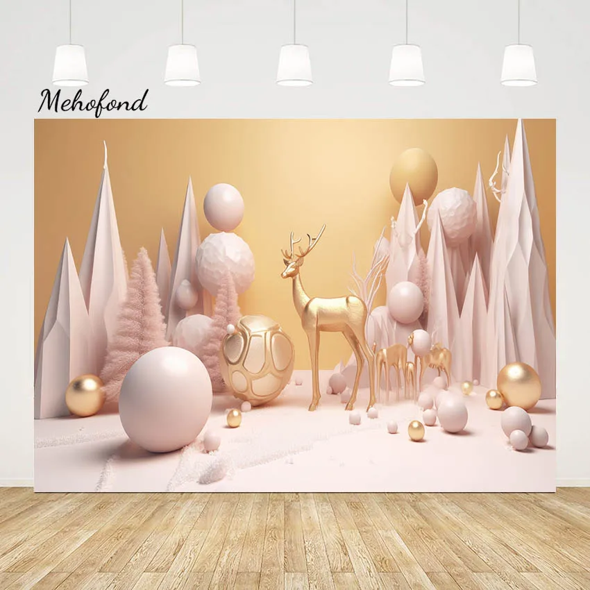 

Фон Mehofond с золотым оленем для новорожденного ребенка торт разбивать декор Фотография фон 3D розовый шар фотосессия студия реквизит