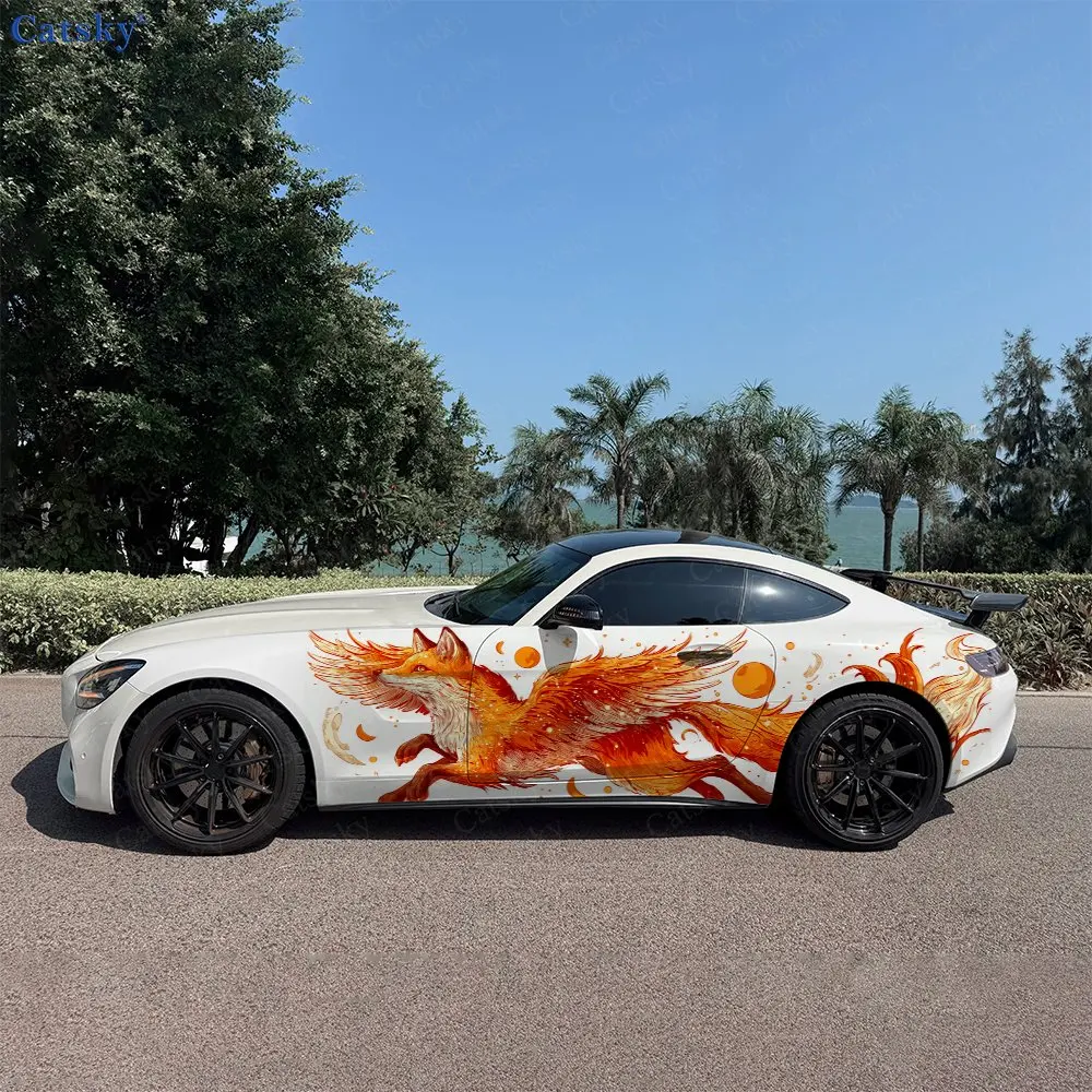 

2pcs Blazing Fox Spirit Car Side Wraps, Self-Adhesive PVC Waterproof & Scratch-Resistant Stickers, Car Accessory Gift