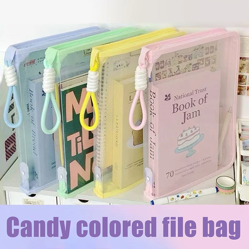 1pc arte transparente mão zip pasta teste saco de armazenamento de papel estudante portátil dos desenhos animados com prancheta casca dura suporte para lição de casa
