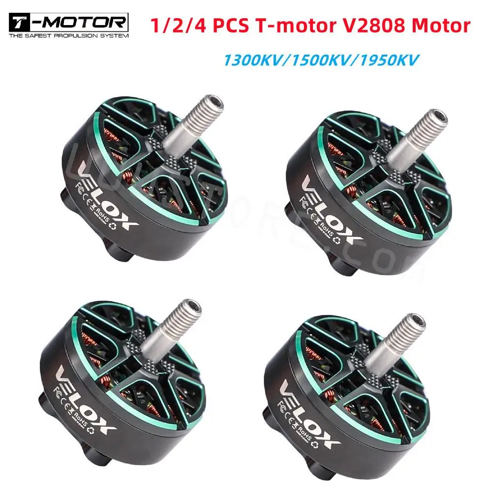 มอเตอร์ T-motor รุ่น V2808 ขนาด 1/2/4 ชิ้น 1300KV/1500KV/1950KV มอเตอร์ไร้แปรงถ่าน เหมาะสำหรับฐานขนาด 19*19 มม. สำหรับเครื่องบินบังคับวิทยุขนาด 7~8 นิ้ว รถแข่ง FPV และโดรน