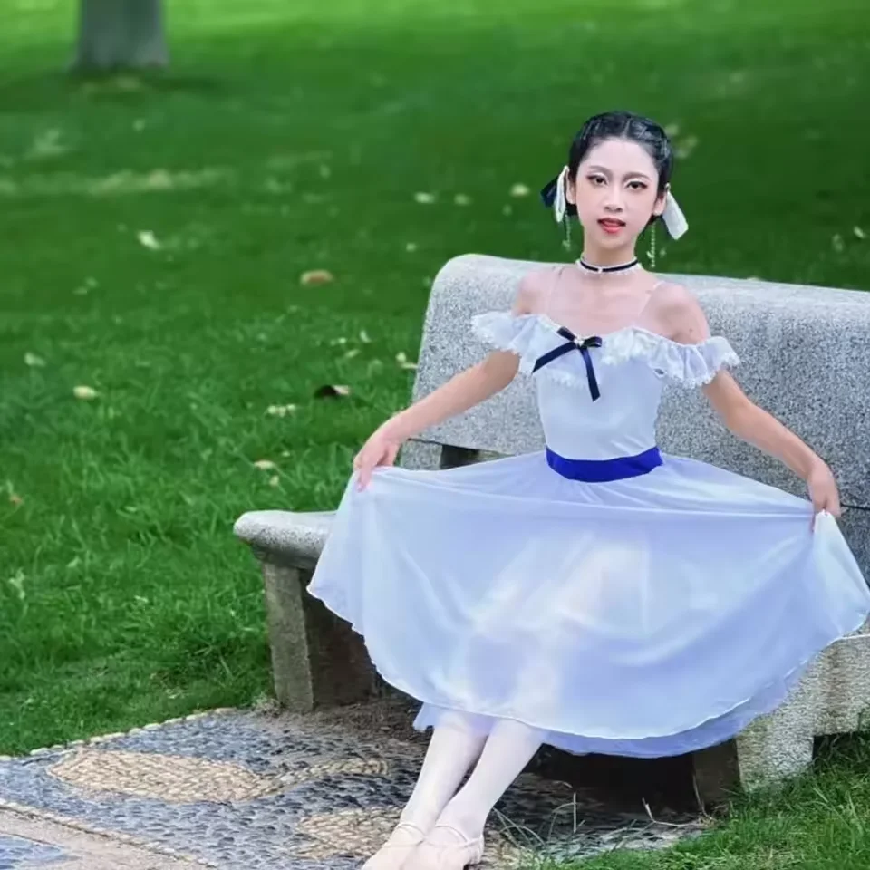 White Chiffon Ballet Tutu Skirt for Girls Women Classic Ballerina Dress for Dance Performance Recital & Graduation