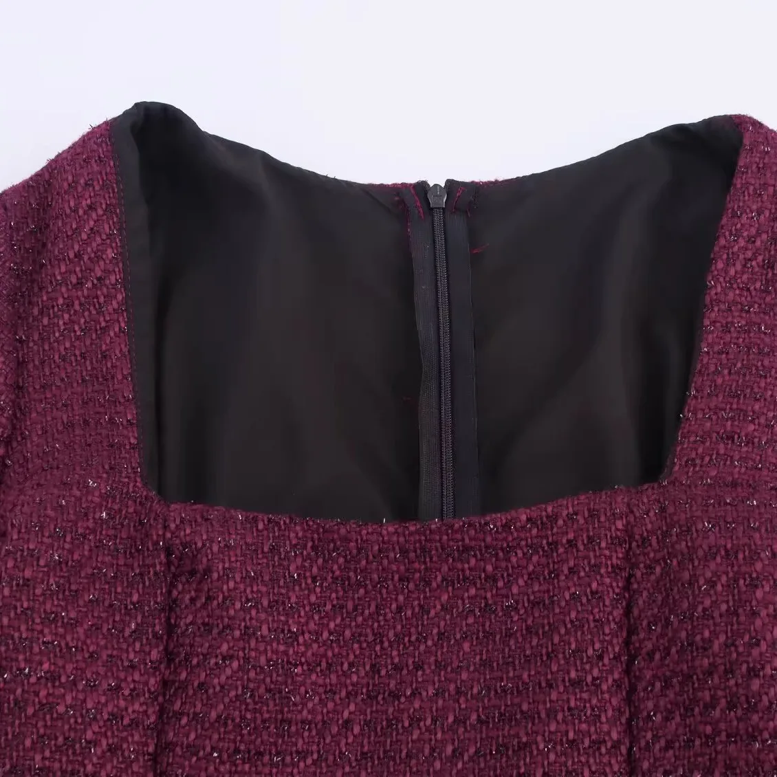 เสื้อสตรีทรงยาวดีไซน์หรูหรา คอเหลี่ยม ผ้าทวีด แฟชั่นลำลอง ผ้าโพลีเอสเตอร์ รุ่น H สำหรับฤดูใบไม้ร่วง