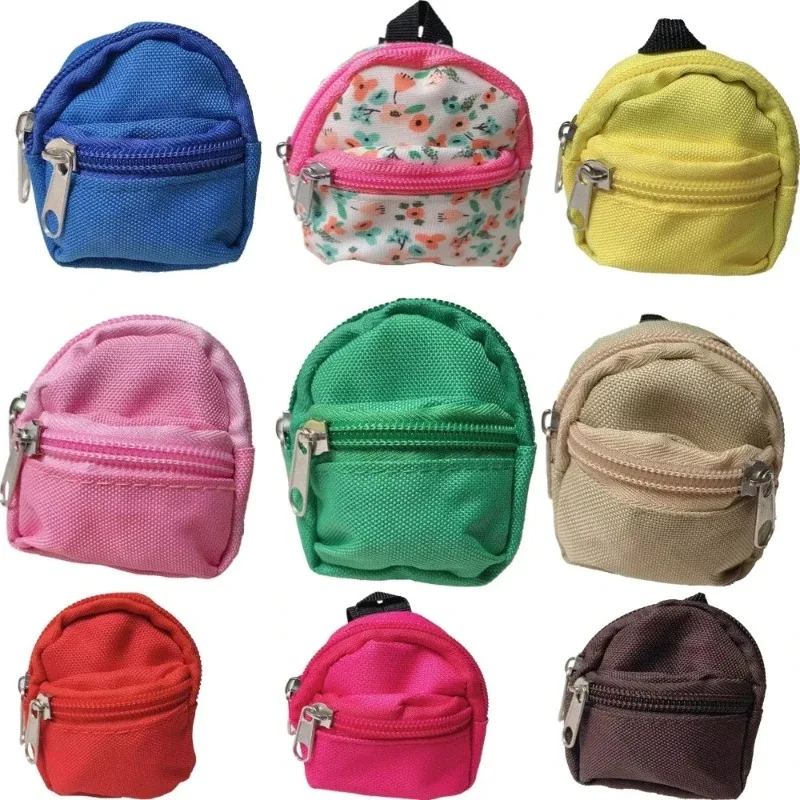 Suitable for 17/20cm  doll double zipper school bag canvas coin purse doll house decoration backpack small doll toy bag