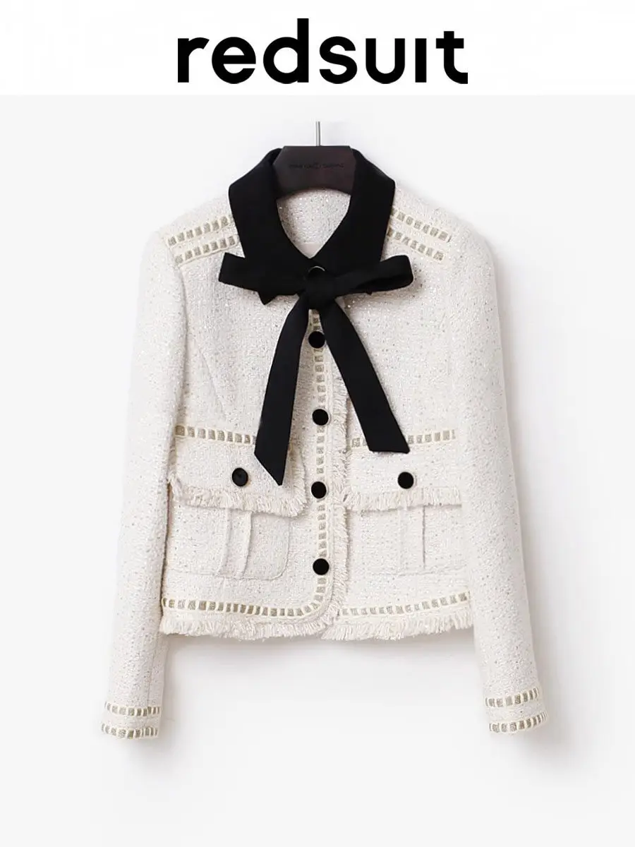 New Heavy industry coarse woolen coat with sequins, white rice, socialite wool top custom size