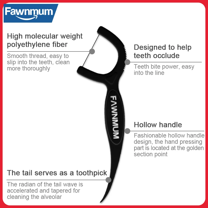 Fawnmum ทันตกรรมทําความสะอาดถ่านไม้ไผ่ไหมขัดฟัน Picks Barreled Interdental แปรงสําหรับดูแลฟันไม้จิ้มฟันด้วยด้าย Oral