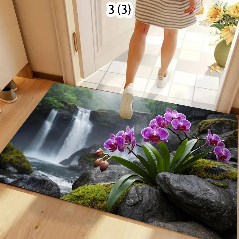 Rainbow Flower Field Waterfall Rug Carpet Mat Non-Slip for