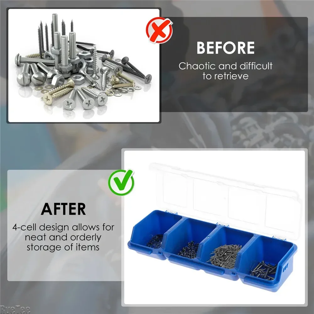 2 pçs caixa de armazenamento de peças de plástico parafuso organizador caixa com 4 peças de ferramentas compartimento recipiente bin com tampa