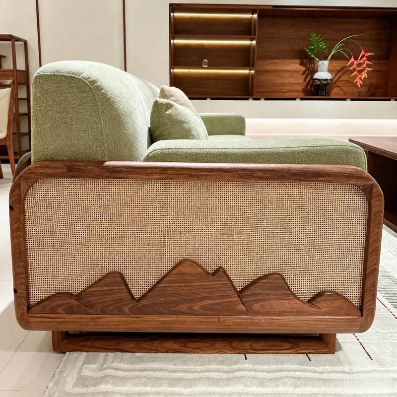 New Chinese Ash Wood Solid Wood Straight Row Sofa 2026 Modern Simple Green Song Aesthetic Furniture