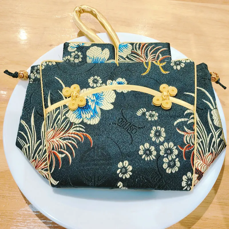 Neo tas tangan brokat Jacquard wanita, aksesori tas tangan desain kepribadian warna hitam ungu putih hijau