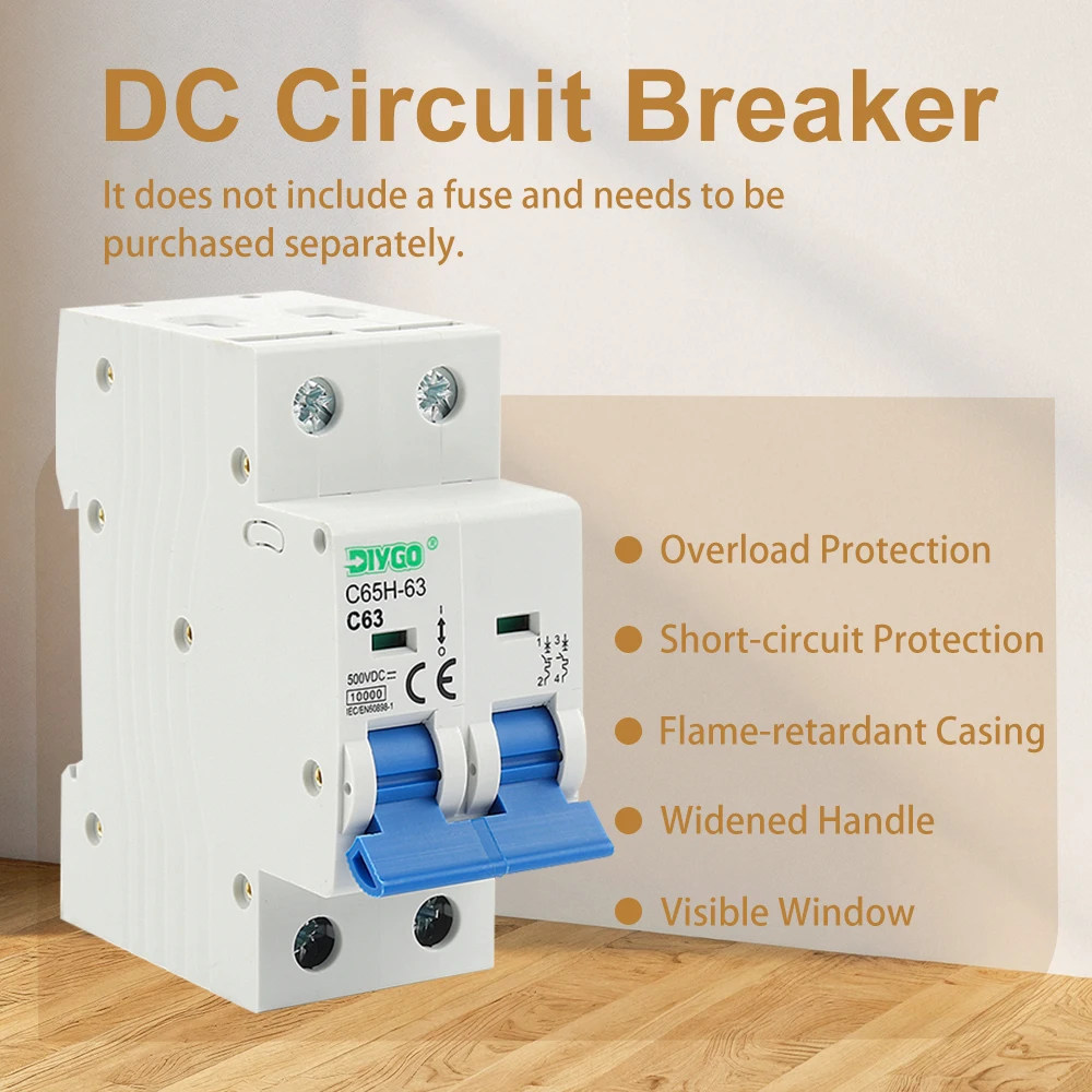 

2P DC Mini Circuit Breaker 6KA 500V MCB For Solar PV System 6A 10A 16A 20A 25A 32A 40A 50A 63A Overload/Short Circuit Protection