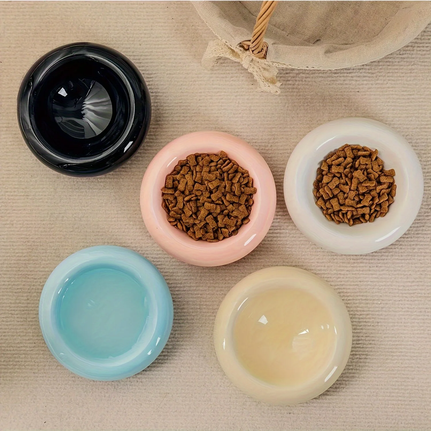 Cat Bowl Ceramic Cat Bowl Dish Pet Bowl Donut Shape Cat Food Bowl Anti-Fall Flip Bowl Non-slip Multiple Colors Shapes Snack Bowl