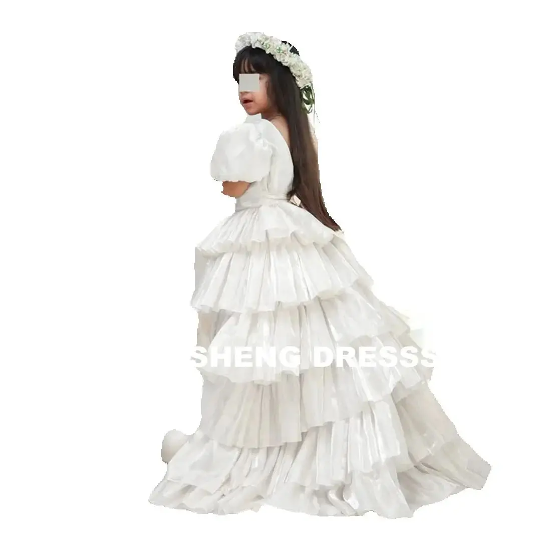 فستان أميرة رسمي طويل مخصص بطيات أنيق لأول مرة للفتيات بطول الكاحل فستان كلاسيكي لفتاة الزهور