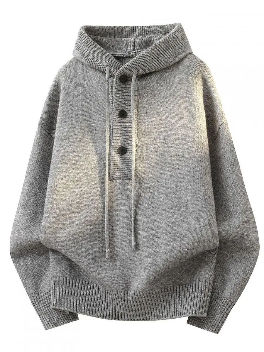 

Мужской вязаный свитер-пальто свободного кроя в корейском и гонконгском стиле с капюшоном: повседневный, удобный, теплый, не деформируется