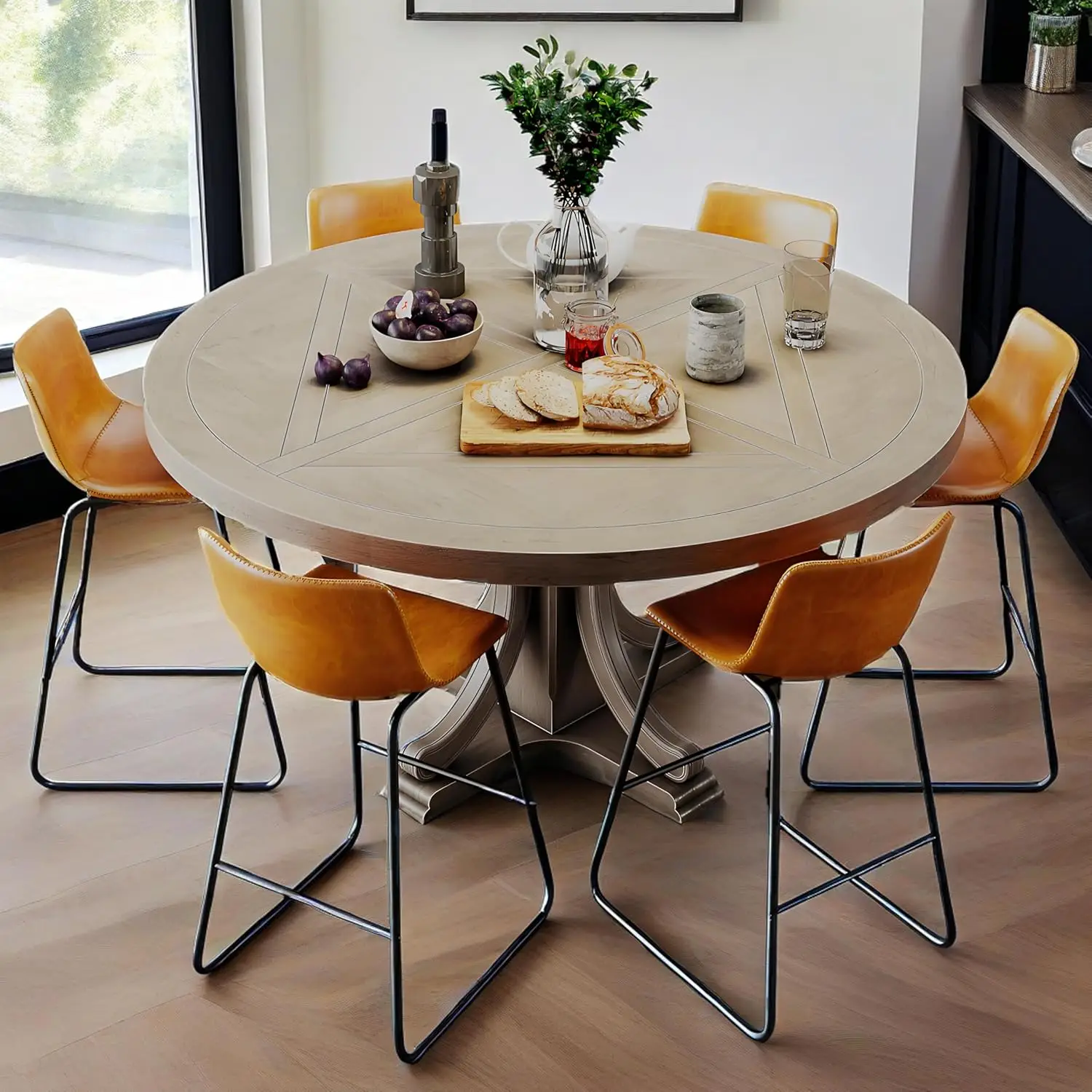 

26 inch Bar Stools Set of 6, Modern Bar Height Barstools, Faux Leather Barstools with Back and Metal Leg, Armless, Customized