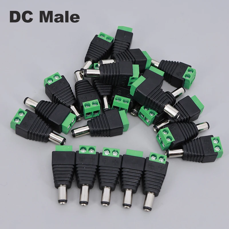 

20pcs DC Male 5.5x2.1mm Power Plug Adapter Jack terminal 5.5mm 2.1mm Connector Male for led strip CCTV Cameras Socket E