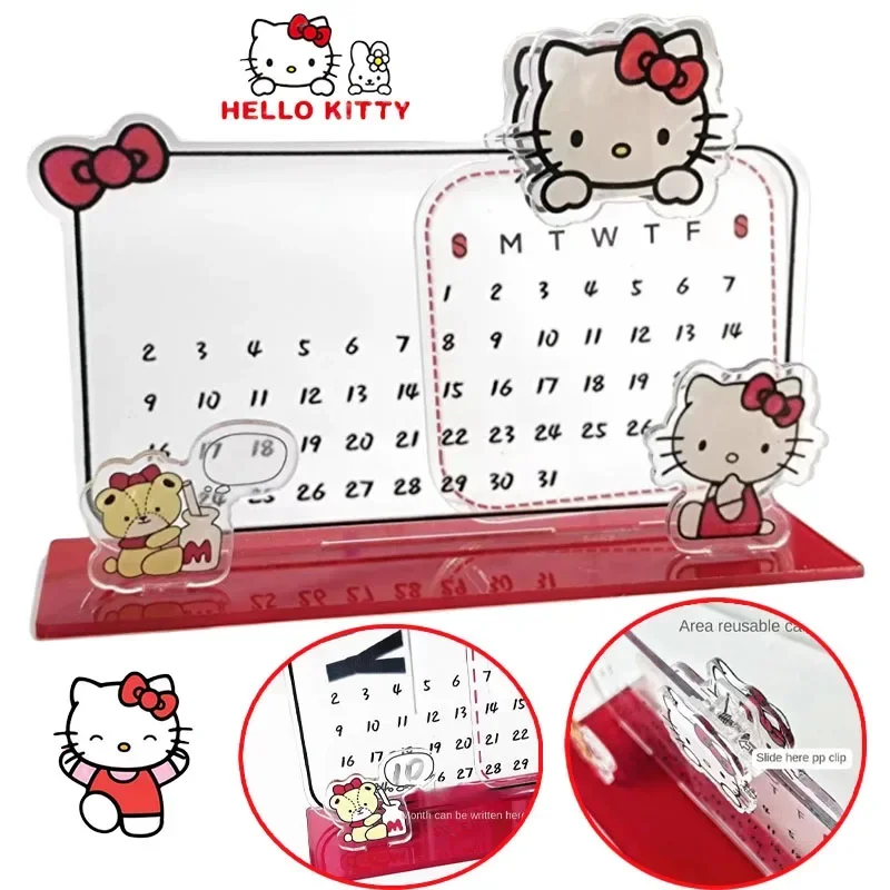 Sanrio Hello Kitty Acrylic Calendar Desktop Ornament Notepad Erasable Calendar Message Board Household Office School Supplies