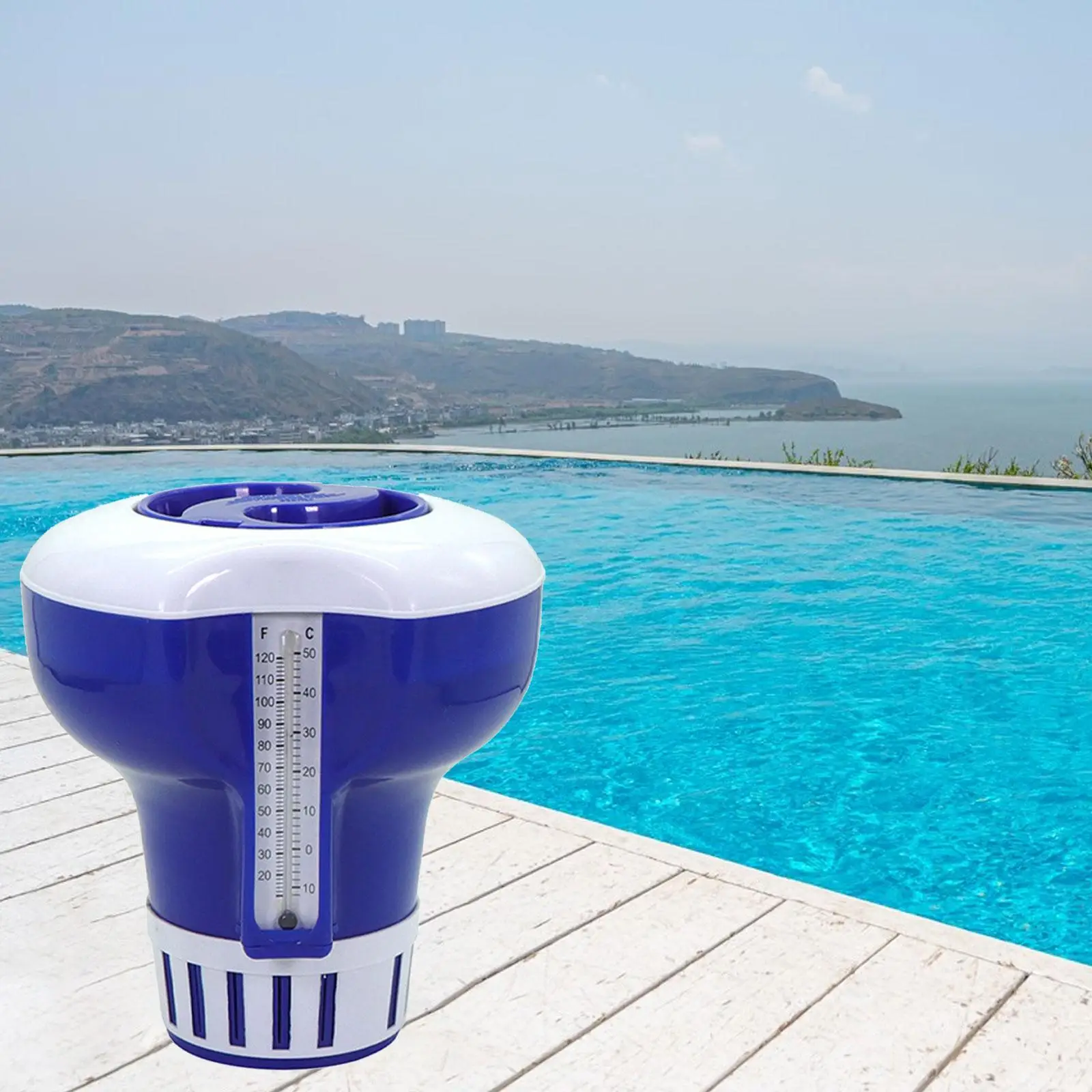 Pool Chlorine Floater Swimming Pool Floating Supplies Pool Clarifiers with Thermometer for Chlorine Hot Spring Pools view 4