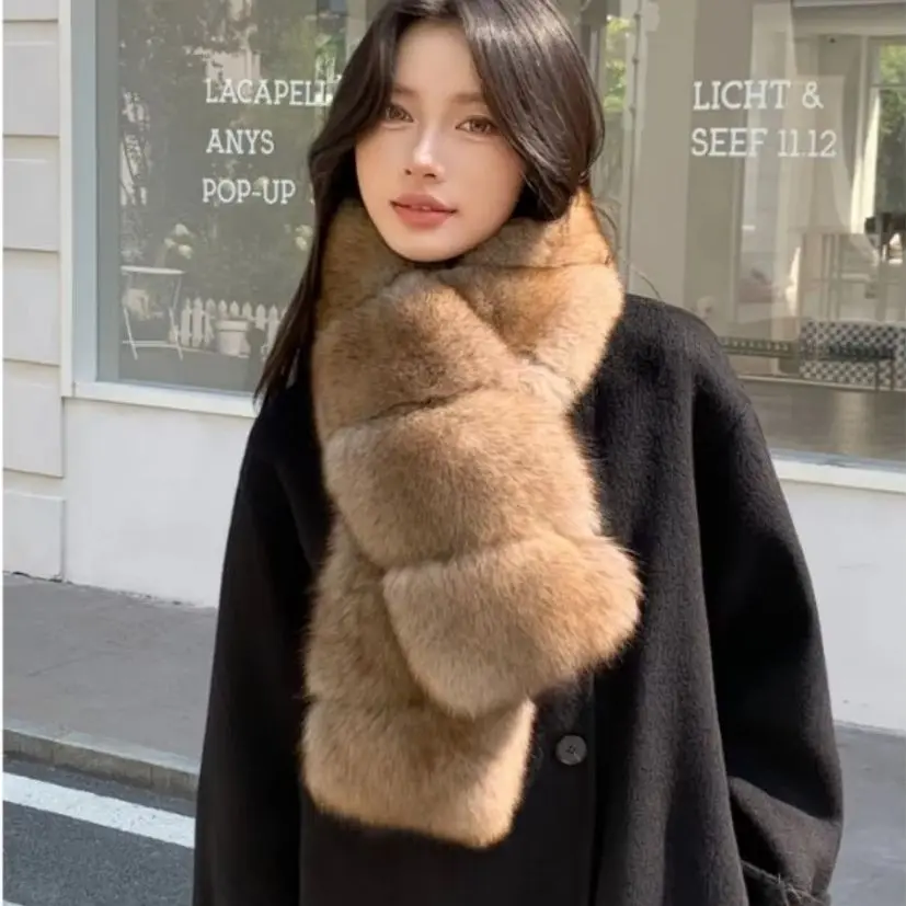 

Winter Female Real Fox Fur Scarf One-Piece Fox Fur Warm Soft Winter Necks 2026 Trend Scarves Fur Neck Warmer Ladies Scarf
