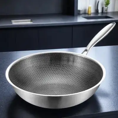 

Нержавеющая сталь Вок сотовая поверхность быстрая теплопроводность равномерный нагрев антипригарная сковорода для газовой индукции электрическая