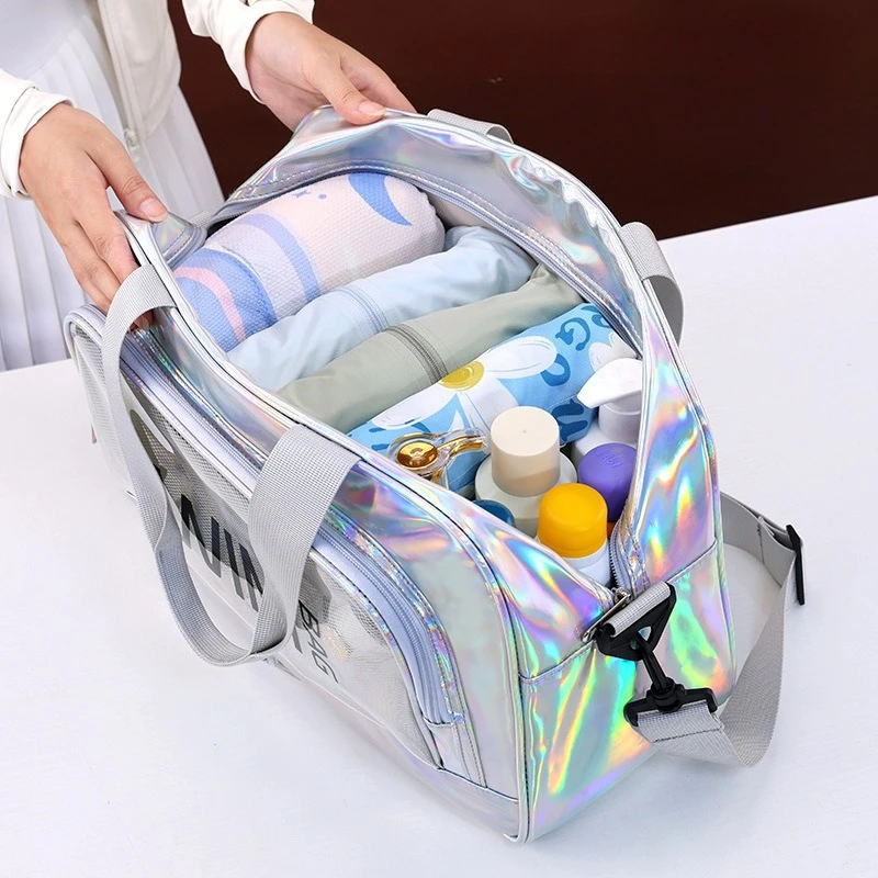 Wet Dry Separation Waterproof Holographic Swim Bag Multi Pocket Transparent Gym Shower Travel Beach Crossbody Handbag