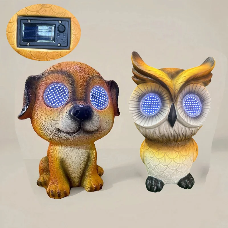

Solar Powered Resin Animal Shape Garden Ornament - Glowing Eyes Fake Dog & Owl Statues for Outdoor Courtyard Decoration